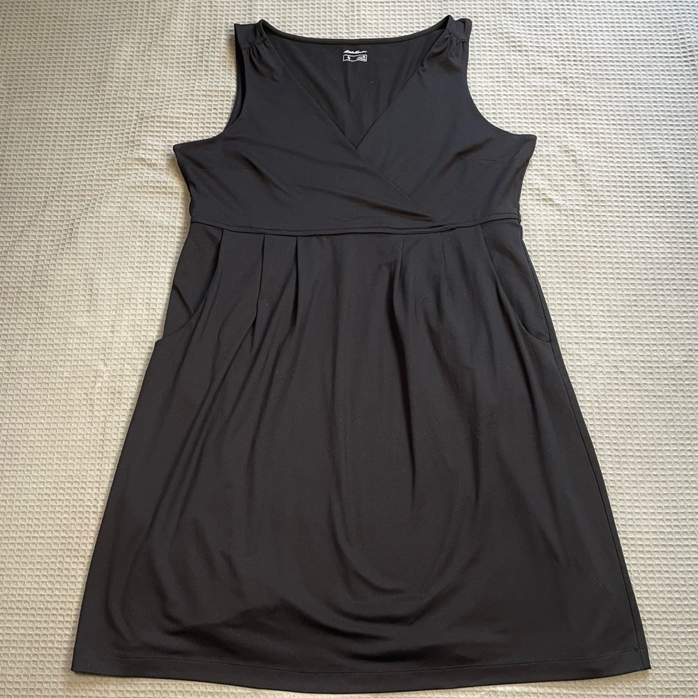 Eddie Bauer Travex Dress XL Women’s Faux Wrap Athletic Pockets Black